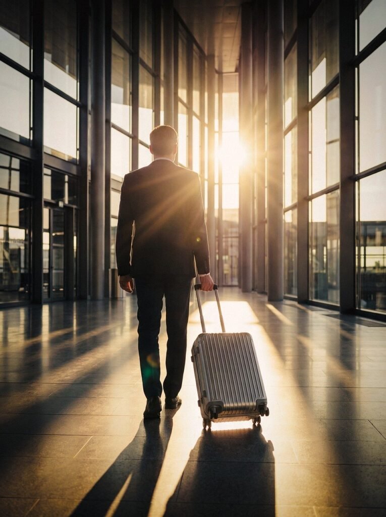 man, portrait, airport, travel, backlight